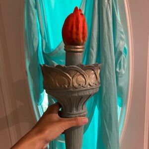 Girls Statue of Liberty costume, gown, headpiece and two torches!